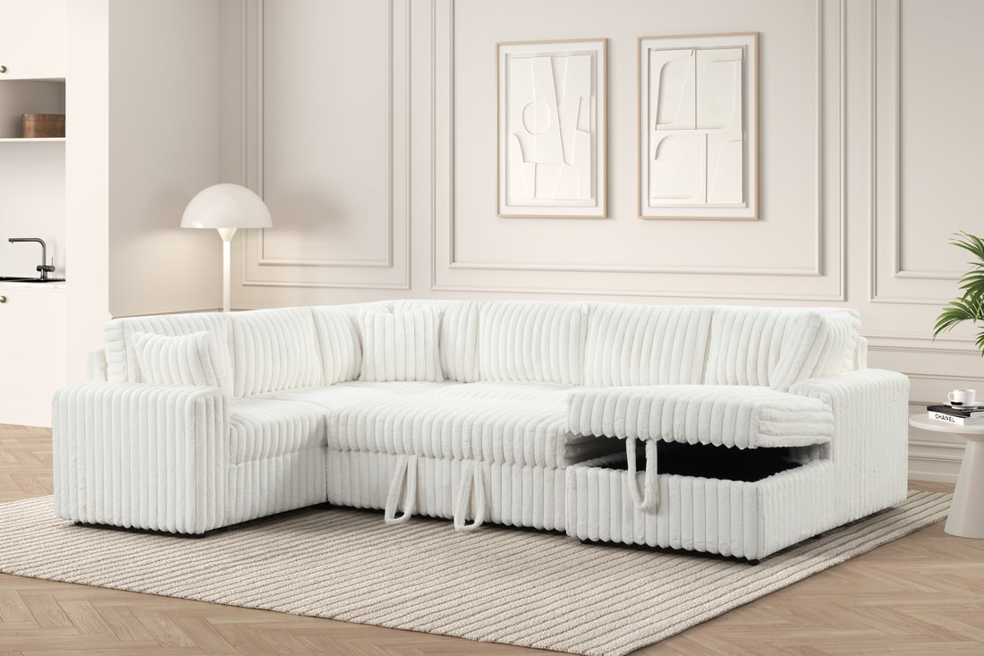HH:Forever Beige Sectional With Pull-Out Bed - Image 2