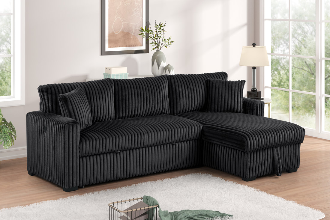 HH: Aria Black Sectional With Pull-Out Bed & Storage Chaise - Image 2