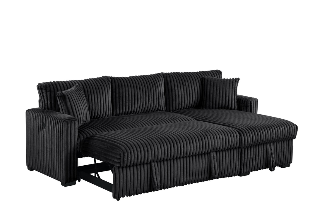 HH:Aria Black Sectional With Pull-Out Bed & Storage Chaise - Image 3