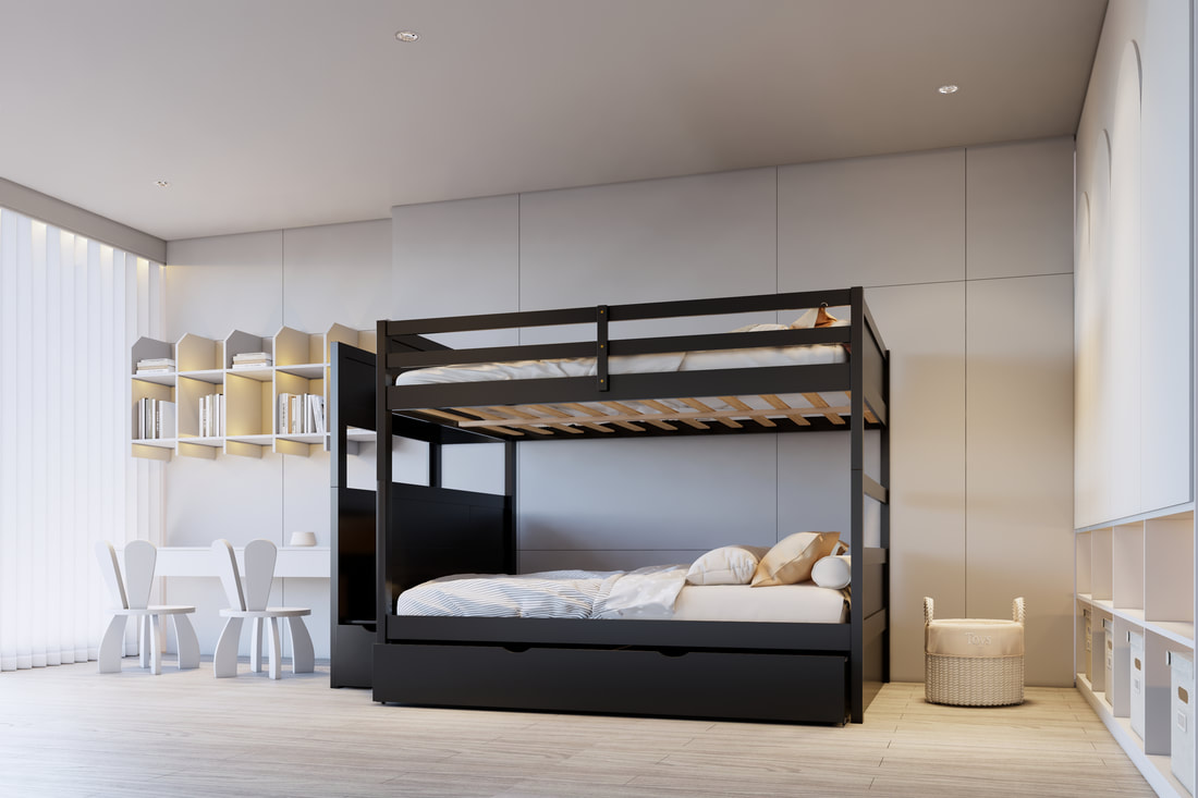 HH-BB50, BB52 FULL/FULL Bunk Bed w/Twin Trundle + Staircase Storage - Image 3