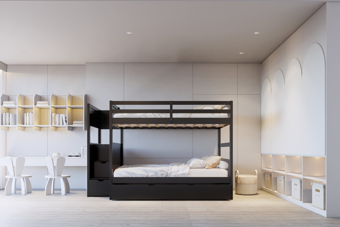 HH-BB50, BB52 FULL/FULL Bunk Bed w/Twin Trundle + Staircase Storage - Image 4