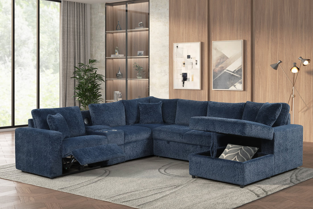 HH:Hunter Blue Sectional (W/ Bluetooth Speaker & Pull-Out Bed) - Image 2