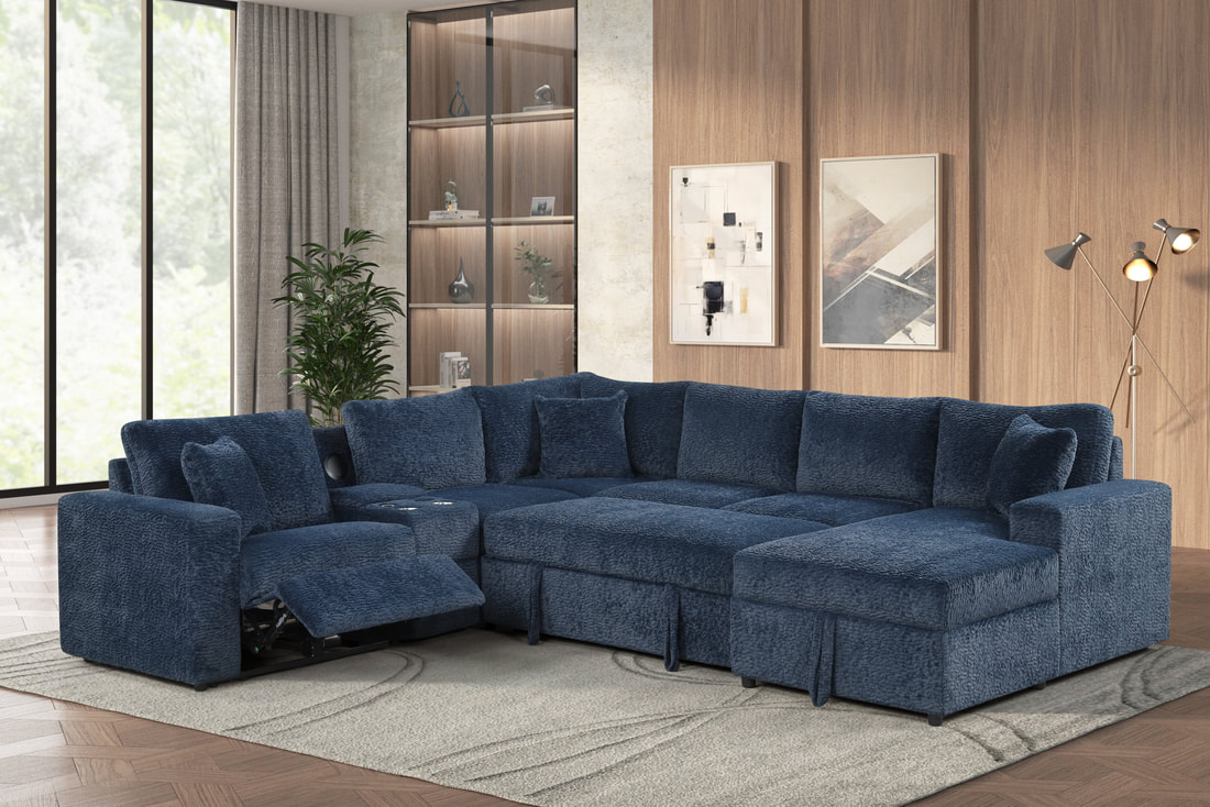 HH :Hunter Blue Sectional (W/ Bluetooth Speaker & Pull-Out Bed) - Image 2