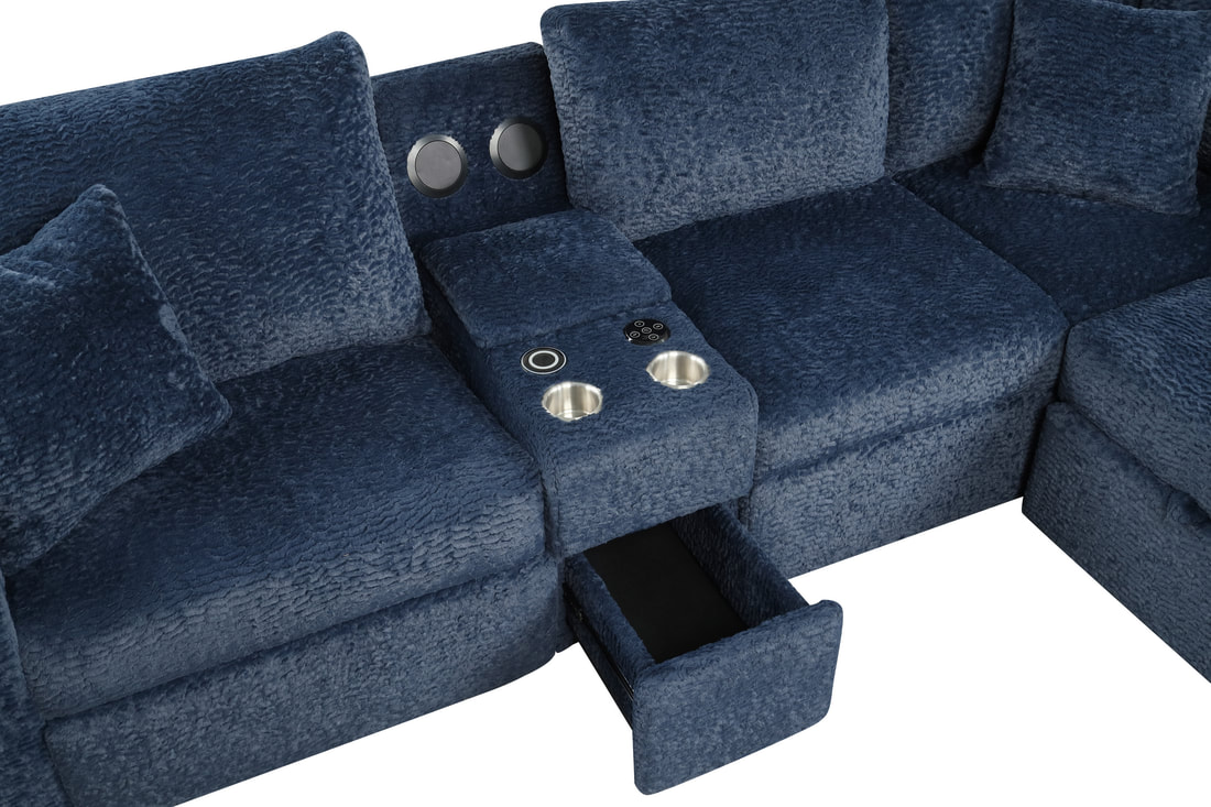 HH:Hunter Blue Sectional (W/ Bluetooth Speaker & Pull-Out Bed) - Image 3