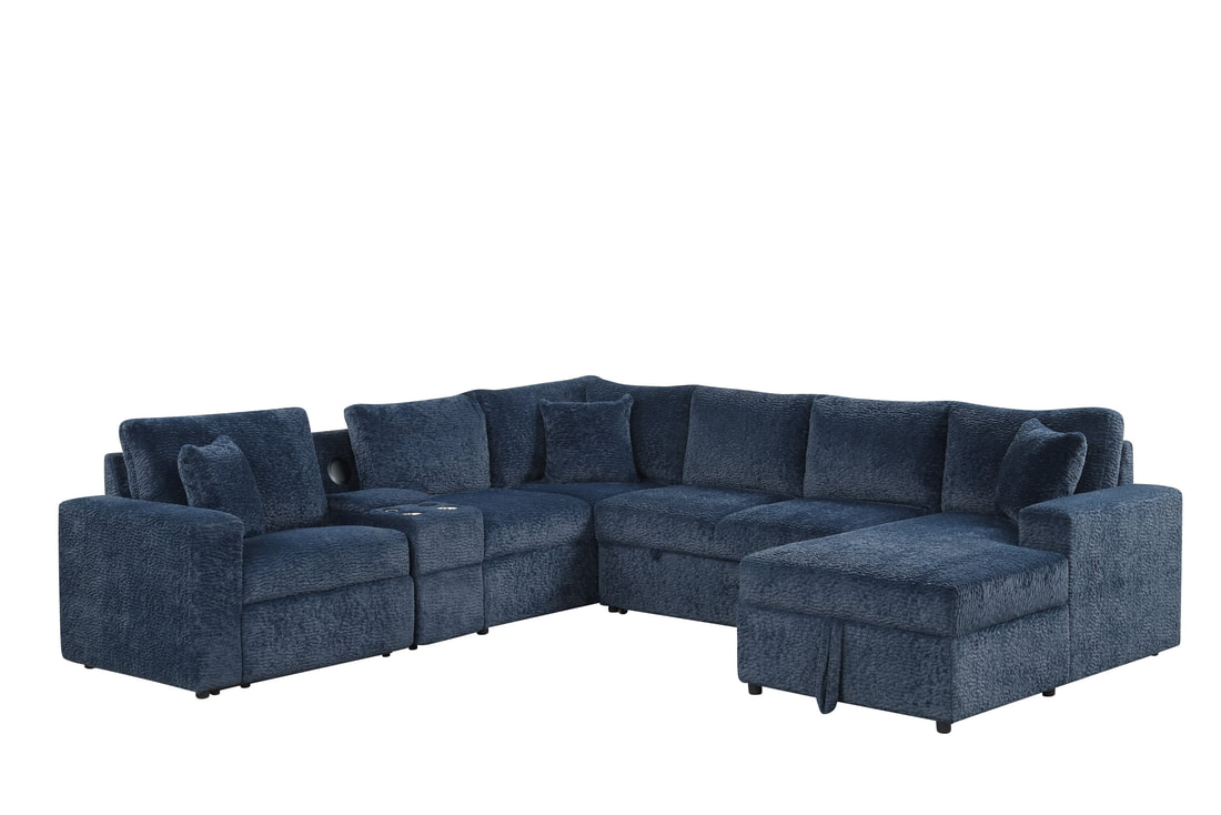 HH :Hunter Blue Sectional (W/ Bluetooth Speaker & Pull-Out Bed) - Image 4