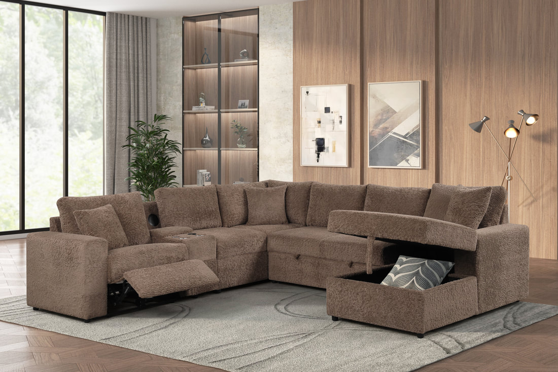 HH:Hunter Mocha Sectional (W/ Bluetooth Speaker & Pull-Out Bed) - Image 2