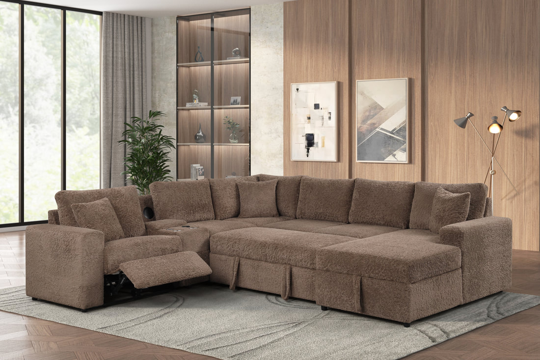 HH:Hunter Mocha Sectional (W/ Bluetooth Speaker & Pull-Out Bed) - Image 3