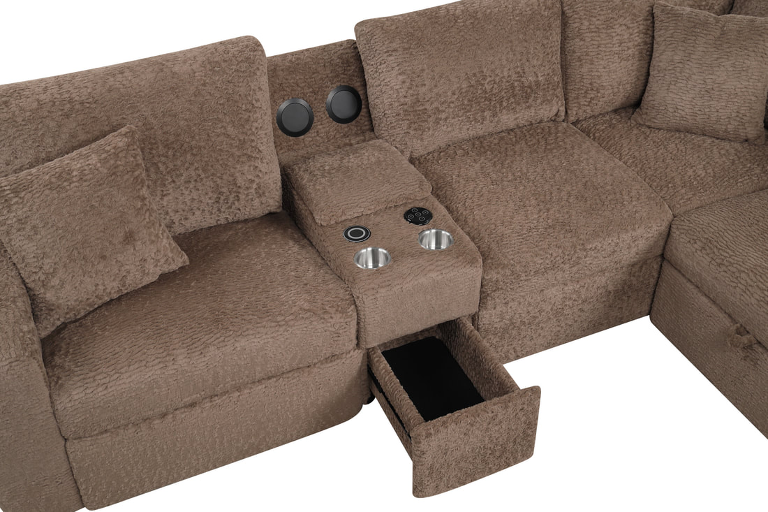 HH:Hunter Mocha Sectional (W/ Bluetooth Speaker & Pull-Out Bed) - Image 4