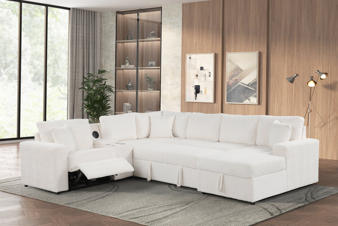 HH:Hunter White Sectional (W/ Bluetooth Speaker & Pull-Out Bed) - Image 2