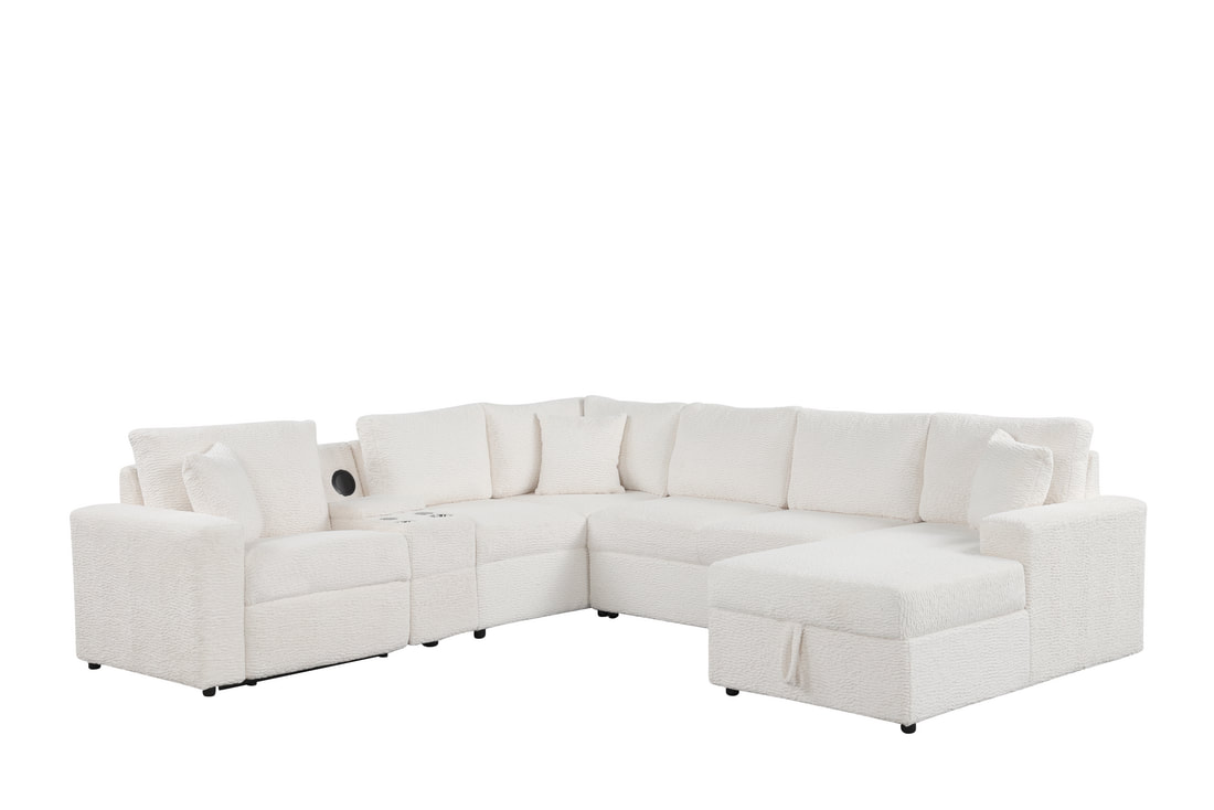 HH:Hunter White Sectional (W/ Bluetooth Speaker & Pull-Out Bed) - Image 4