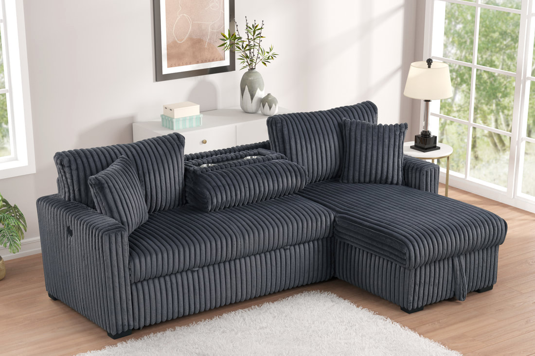 HH:Aria Charcoal Sectional With Pull-Out Bed & Storage Chaise **NEW ARRIVAL** - Image 2
