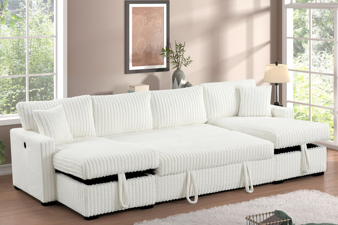 HH:July Beige Double Storage Chaise Sectional (w/ Pull Out Bed) **NEW ARRIVAL** - Image 2