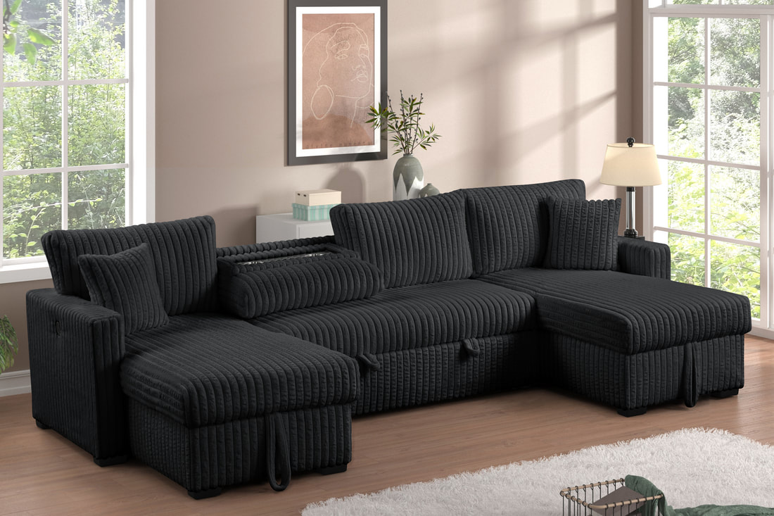HH:July Black Double Storage Chaise Sectional (w/ Pull Out Bed) - Image 2
