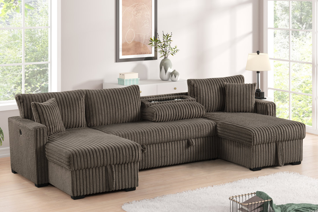 HH: July Mocha Double Storage Chaise Sectional (w/ Pull Out Bed) **NEW ARRIVAL** - Image 2