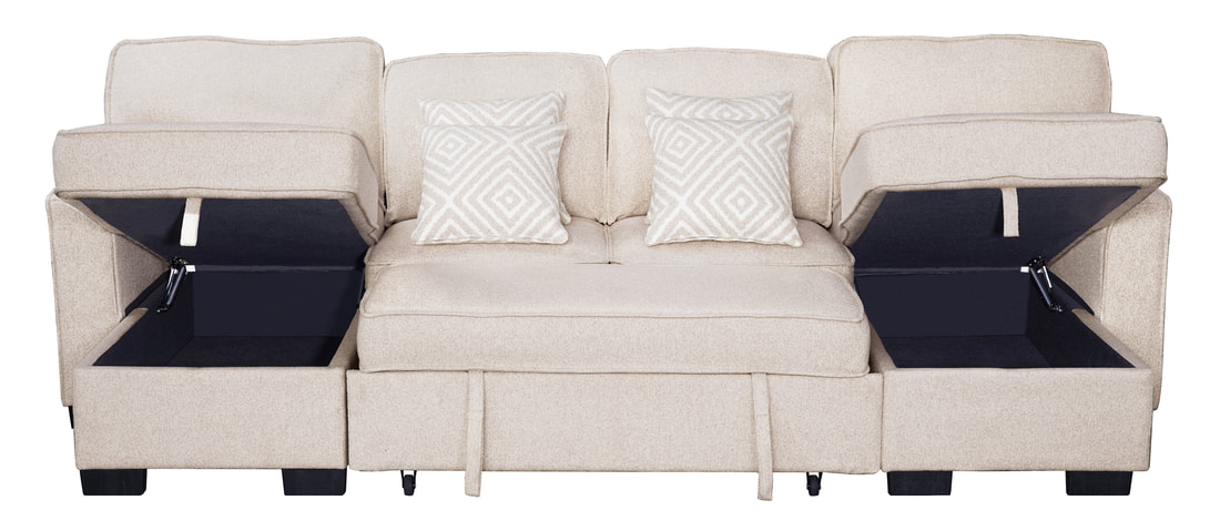 HH:Sahara Beige - Double Storage Chaise Sectional w/ Drop Down Cupholders - Image 2