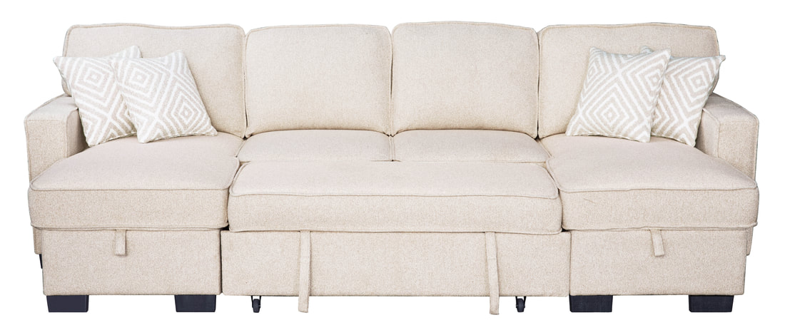 HH:Sahara Beige - Double Storage Chaise Sectional w/ Drop Down Cupholders - Image 5